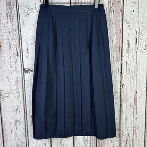Vintage 1980s Navy Blue Pleated Midi Skirt High Waist Lined Dressy 8P *Fit Small